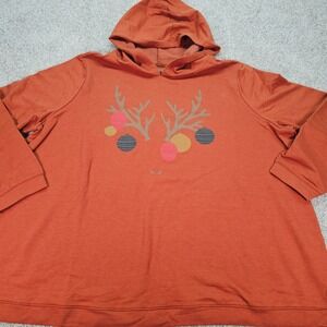 Any Body Women's 2X Orange Reindeer Christmas Hoodie Sweatshirt Plus Size New